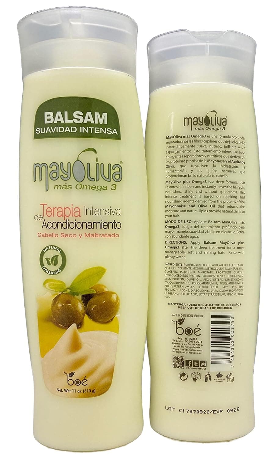 Mayoliva Intensive Conditioning Therapy for Dry & Damaged Hair, Balsam, 12 Ounce