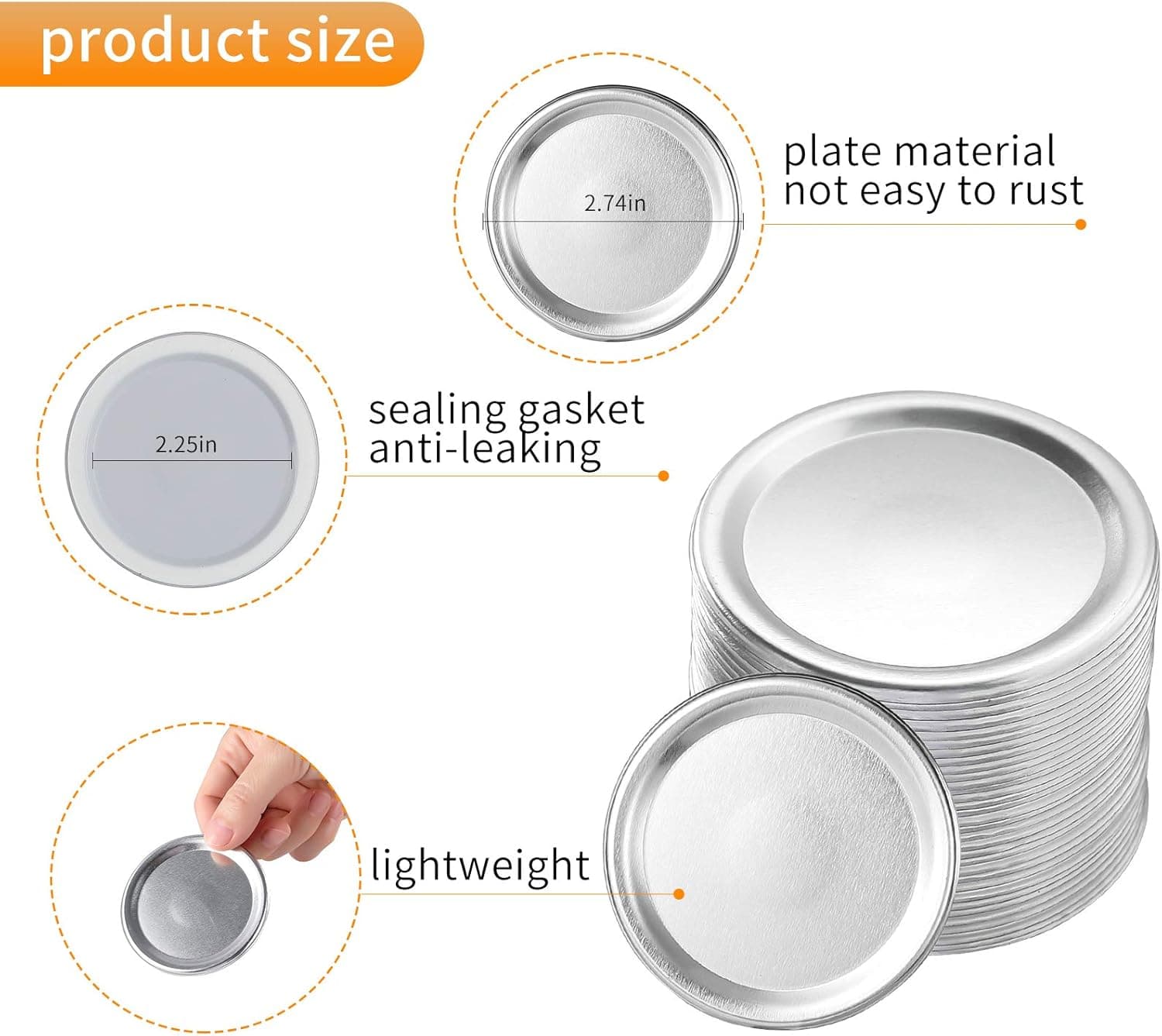 Canning Lids,42 Pack Premium Stainless Steel Leak Proof Metal Canning Jar Ball Lids for Regular Mouth Reusable Storage Solid Can Caps, Silver (42)