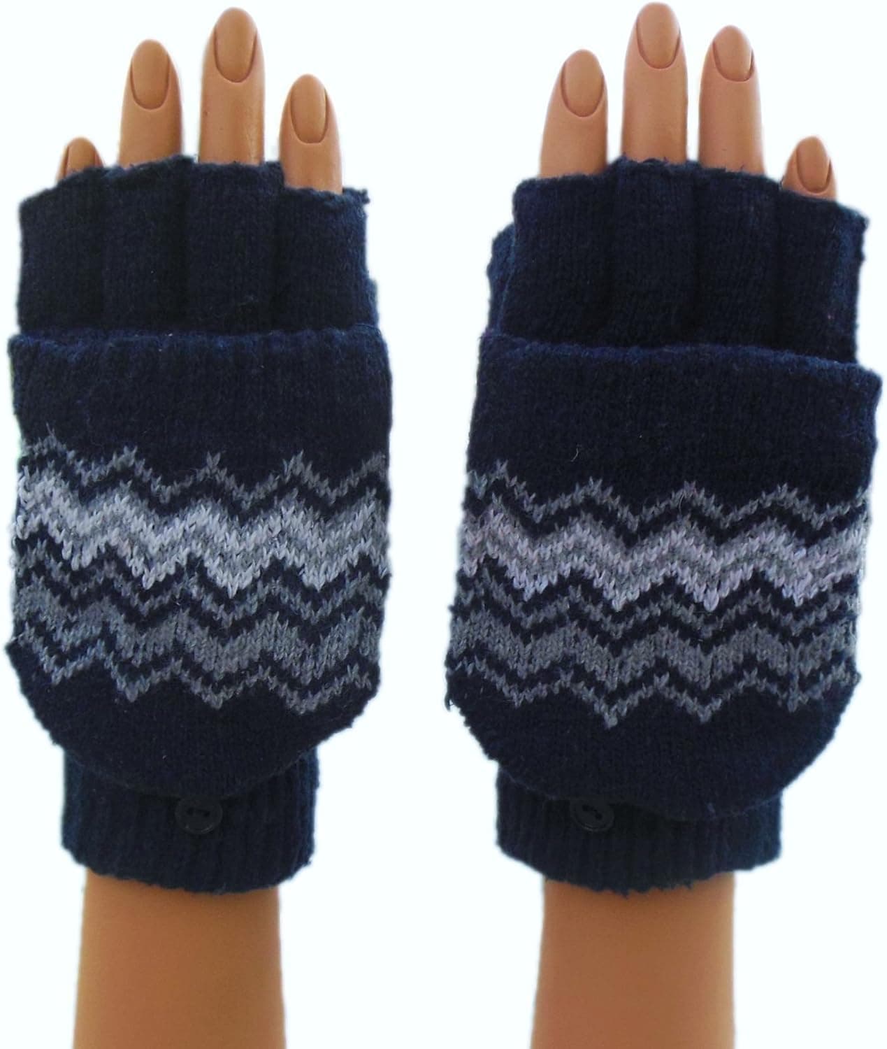 Chevron Zig Zag Convertible Fingerless Glove Mittens - Hand Knit - Great for Texting