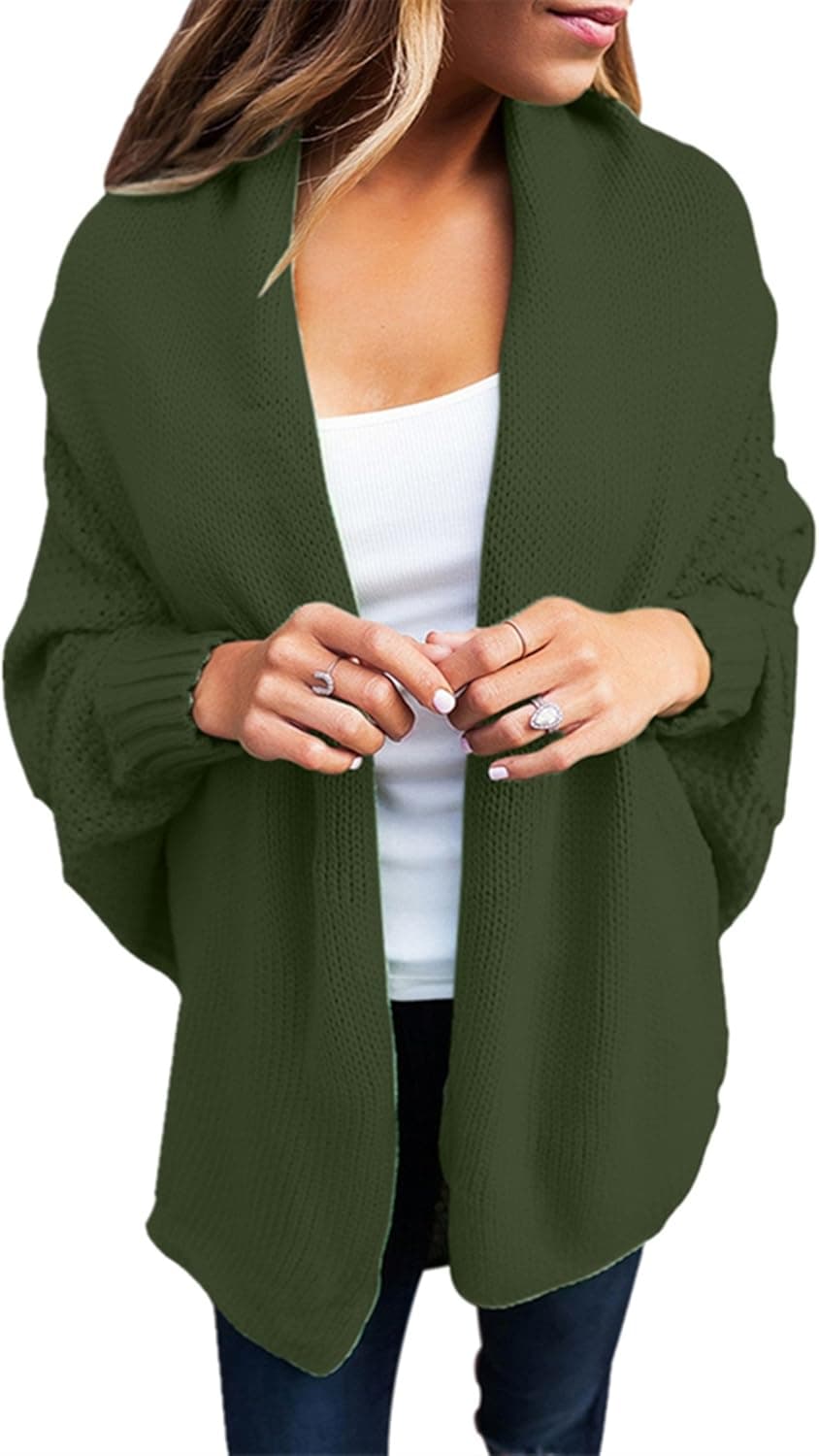 Sidefeel Women Sweater Coat Cozy Knit Dolman Sleeves Cardigan Tops Small Green