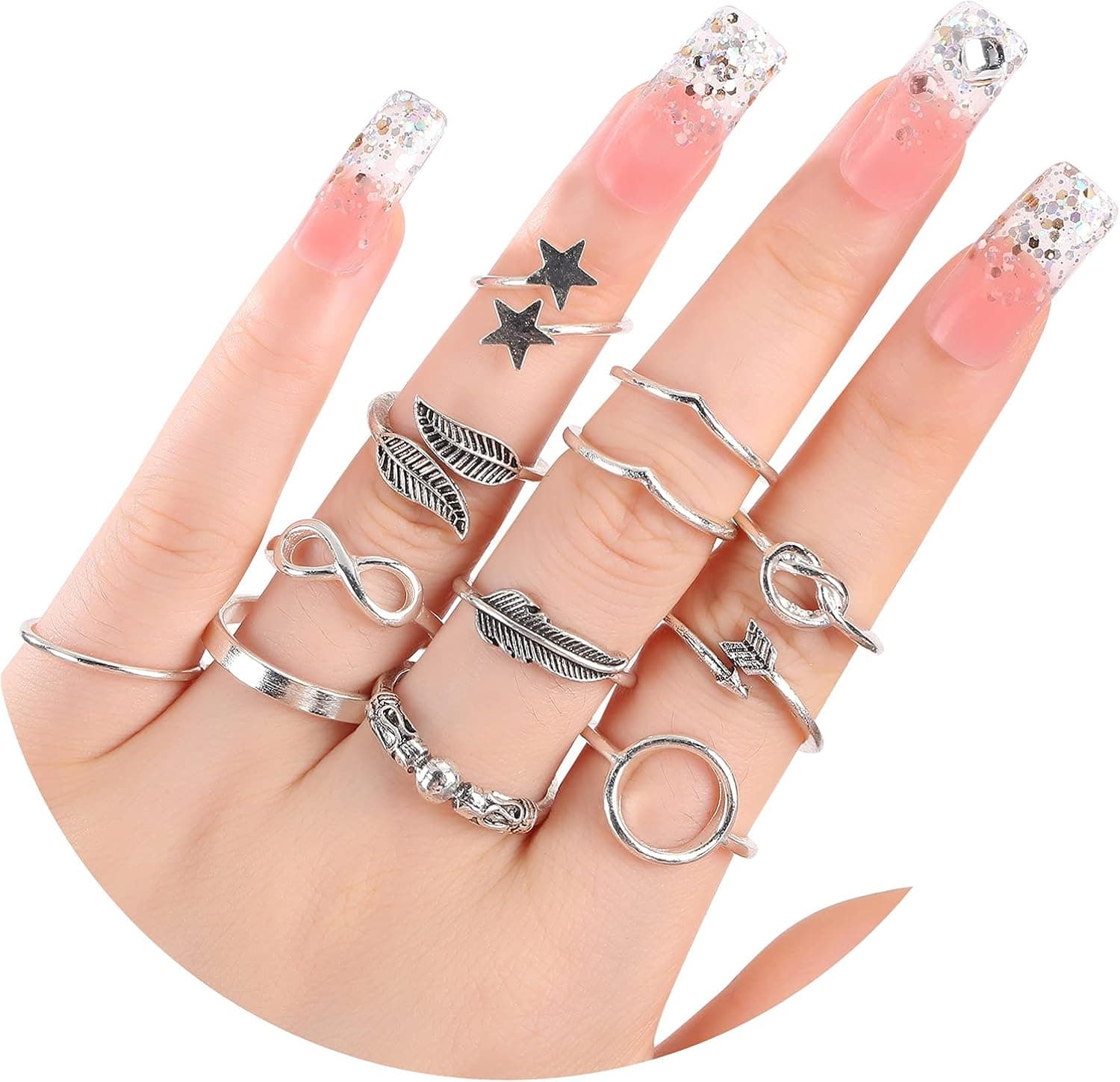 12 Pack Silver Knuckle Ring Set for Women Stackable Vintage Rings for Teen Girls Boho Trendy Finger Rings Adjustable Various Punk Rings Aesthetic Friendly Stacking Ring Sets Gifts