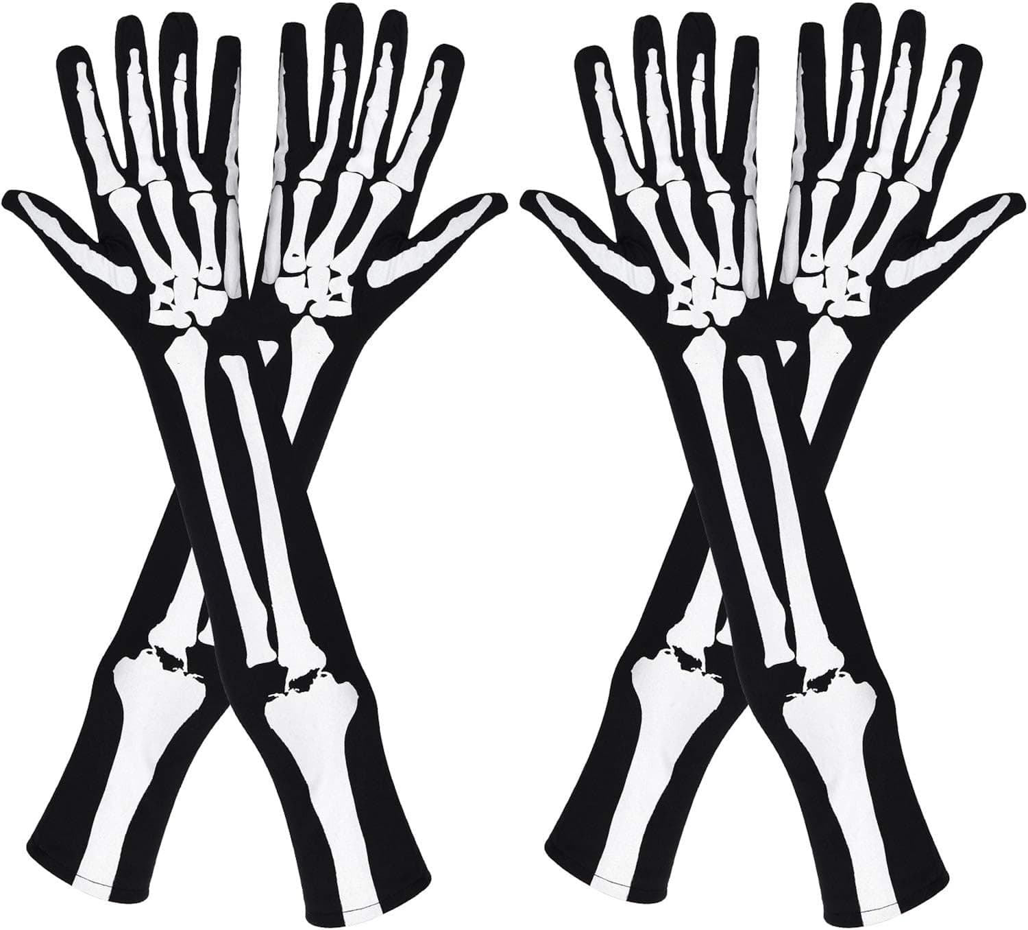JOVITEC 2 Pairs Skeleton Gloves Skull Gloves Long Arm Full Finger Skull Bone Gloves for Halloween Cosplay Parties Accessory