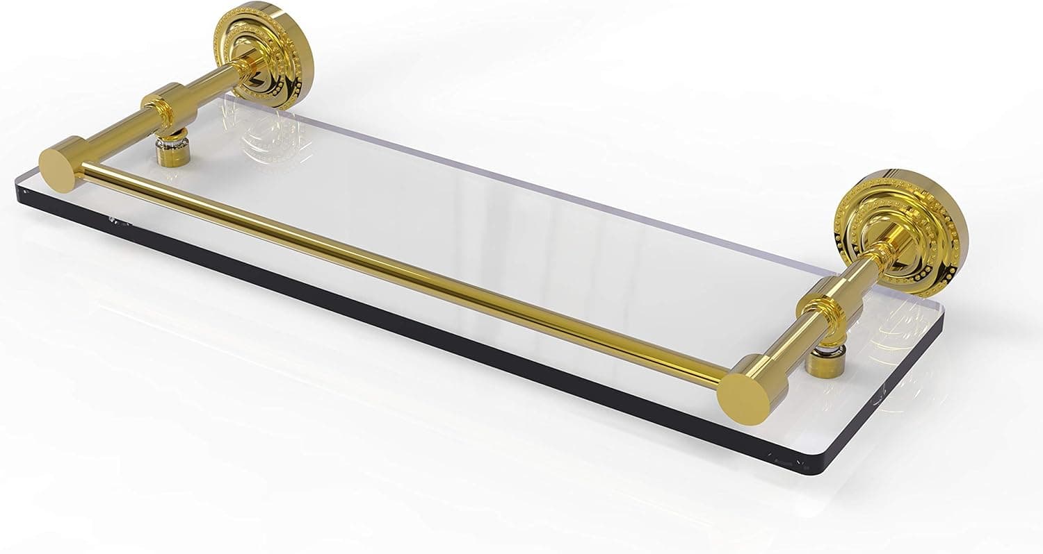 Allied Brass DT-1/16-GAL-PB Dottingham 16 Inch Gallery Rail Glass Shelf, Polished Brass