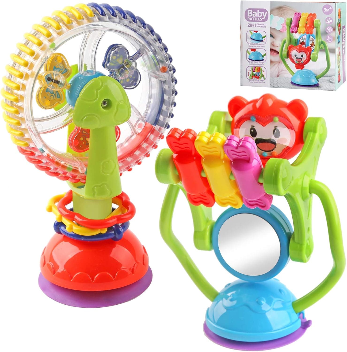 Baby Rattle Toys - Rattles Infants Set - Newborn Gift Set for 3 6 9 12 Months Babies - Babies Rattles With Suction Cup Grab Shaker and Spin - Baby Toys for Babies Girls & Boys (Baby rattles toy)
