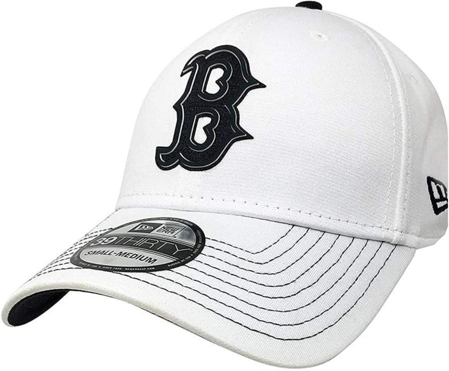 New Era Boston Red Sox Fitted 39Thirty MLB Curve Bill Baseball Cap 3930 (Medium/Large, White Logo Shade)