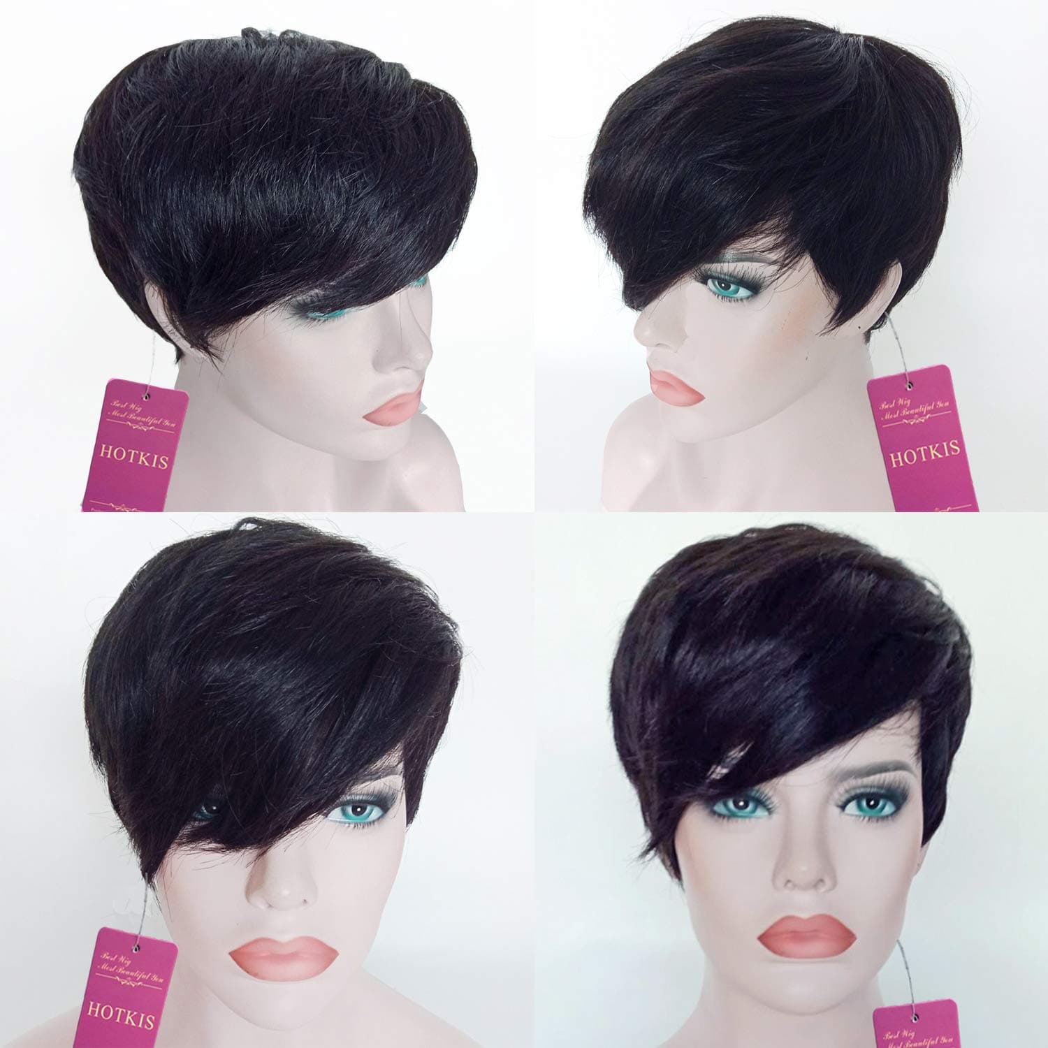 HOTKIS Short Human Hair Wigs for Black Women Short Pixie Cut Wigs Side Bangs Human Hair Short Cut Wigs (Side Bangs Cut)