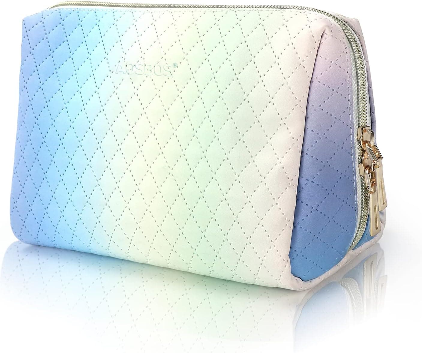 Aosbos Makeup Bag Travel Size Cosmetic Bag Zipper Makeup Pouch for Women Girls Travel Essentials Cosmetic Pouch Makeup Organizer Purse, Gradient White Blue