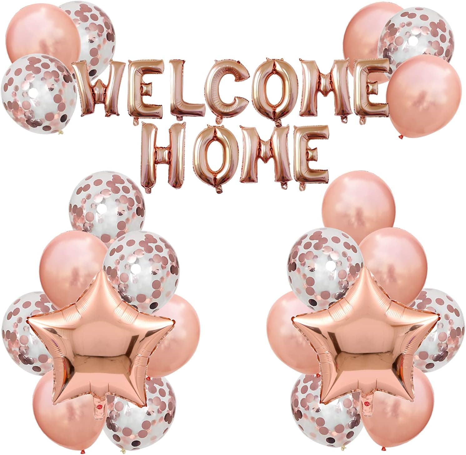 JumDaQQ Welcome Home Letter Balloon Banner with Star Sequin Balloons for Home Family Party Decorations( 24 Pack) (Gold rose)