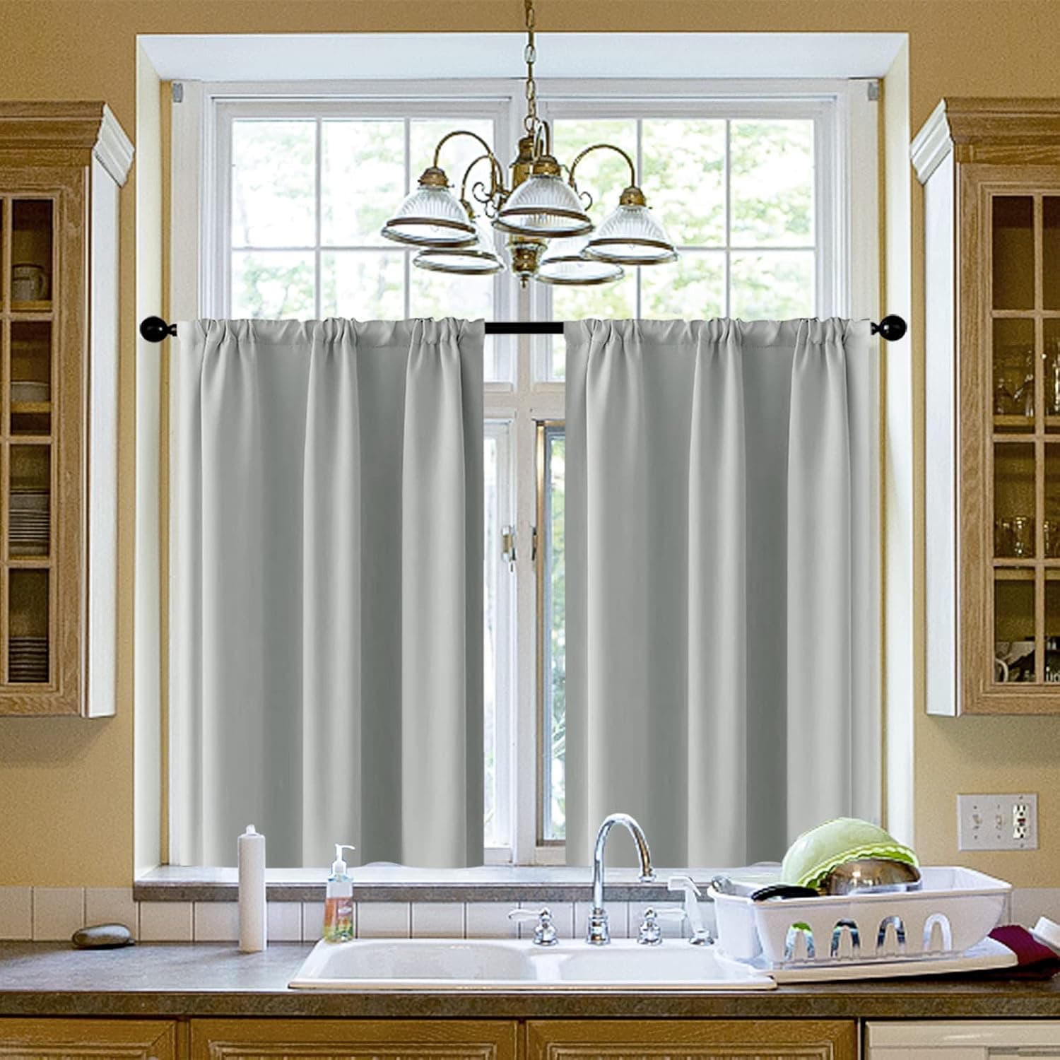 CUTEWIND Grey Blackout Curtains Short 36 inch Long Cafe Curtains for Basement Windows Rod Pocket Tier Curtains Thermal Insulated Short Curtains Set of 2 Panels
