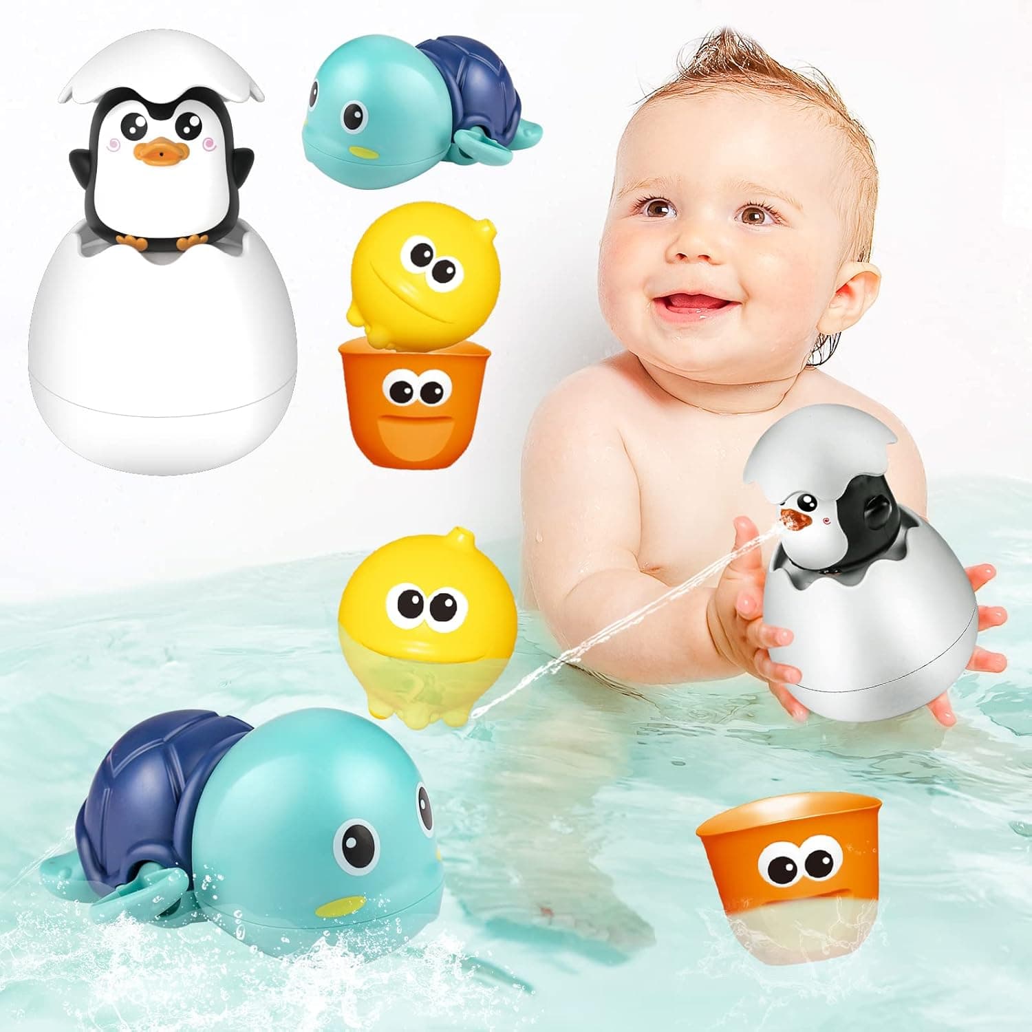 Bath Toys for Toddlers 1-3 Year Old - Pop-up Hatch Egg,Wind Up Swim Turtle,Lemon Cup with Interactive Bath Toys for Baby Bathtub Water Toys -Toy for 1 2 3 4 5 6Years Old Boy Girls for Gifts