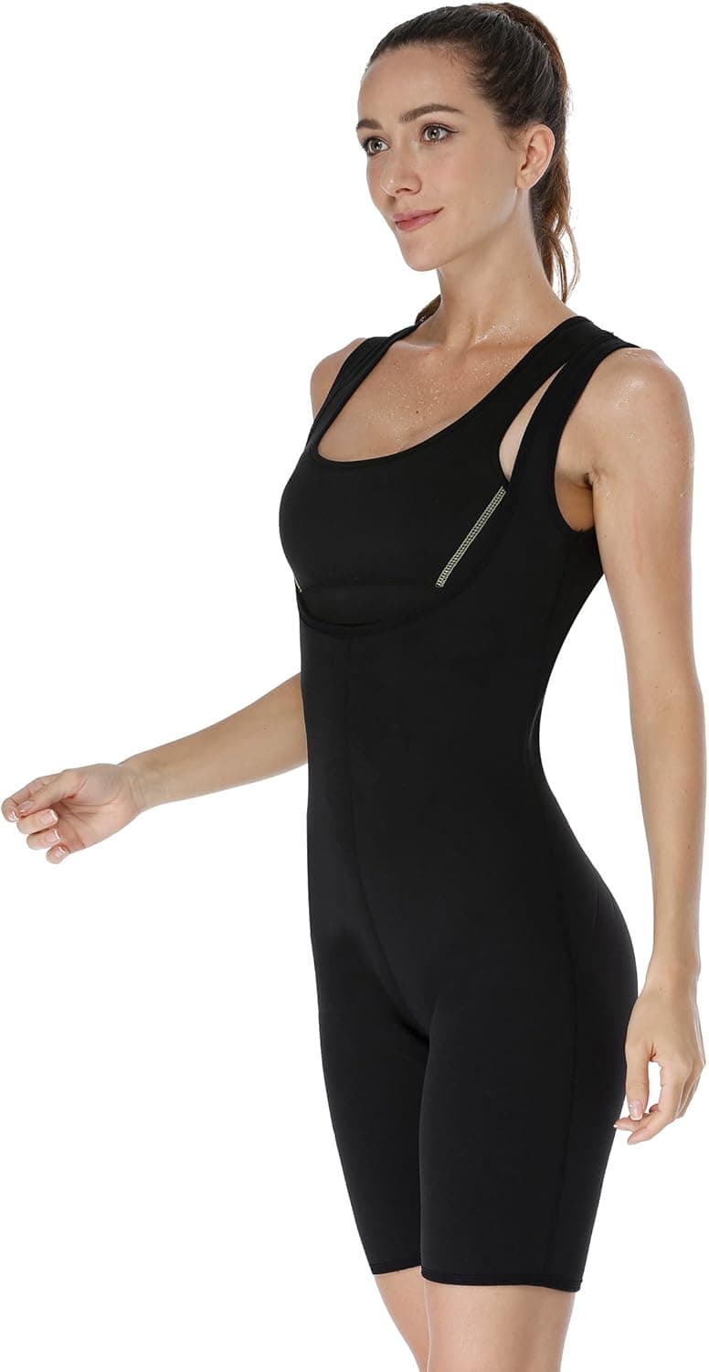 DoLoveY Neoprene Full Body Shaper Sauna Sweat Suits Hot Slimming Waist Trainer Weight Loss Vest Bodysuit Workout Pants Top With Sleeve Women