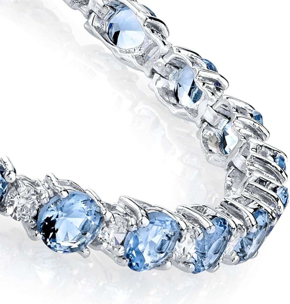 925 Sterling Silver Round Classic Simulated Tanzanite & Diamond Tennis Bracelet