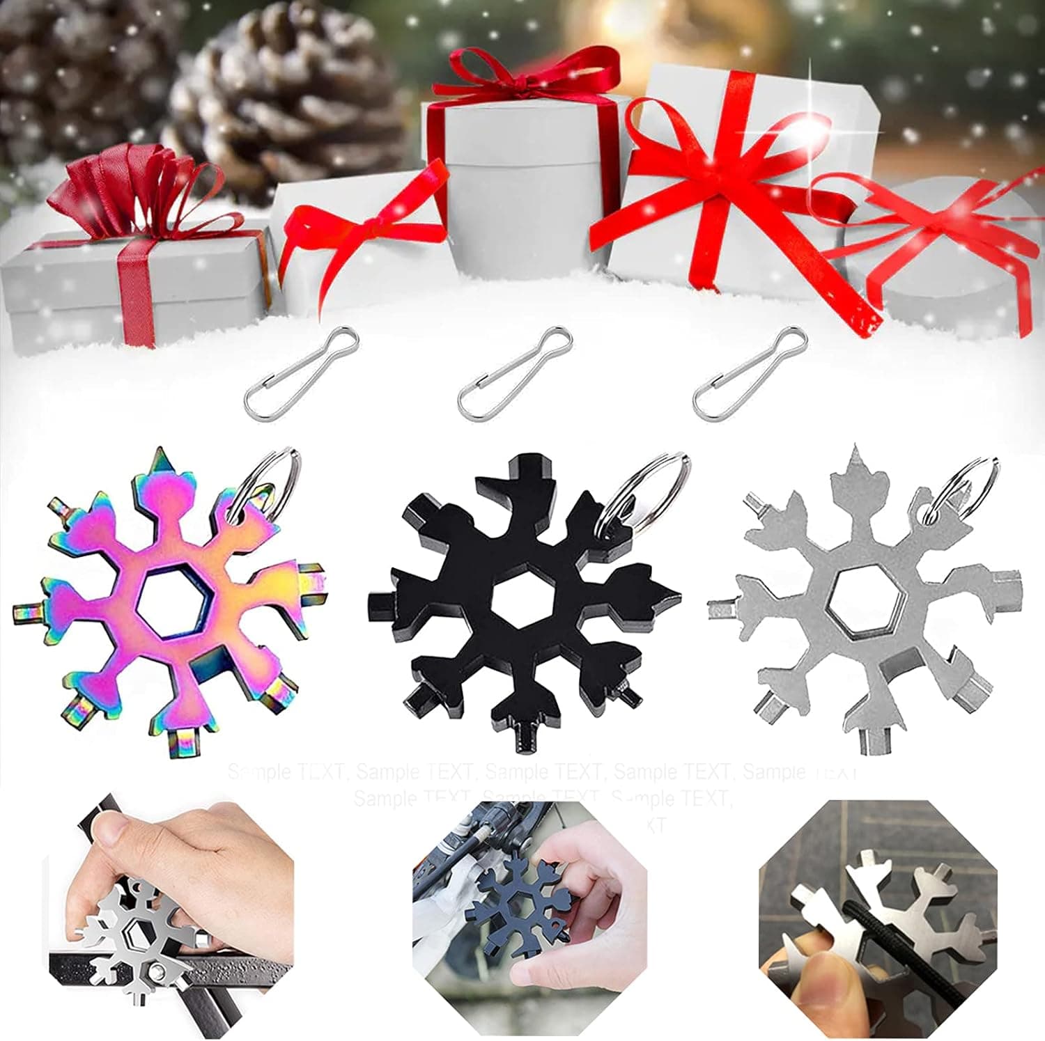 18-in-4 Snowflake Stainless Steel Multi Tool,Portable Snowboarding Compact Snowflakes Multitool,Incredible Snowflake Tool for Outdoor Camping