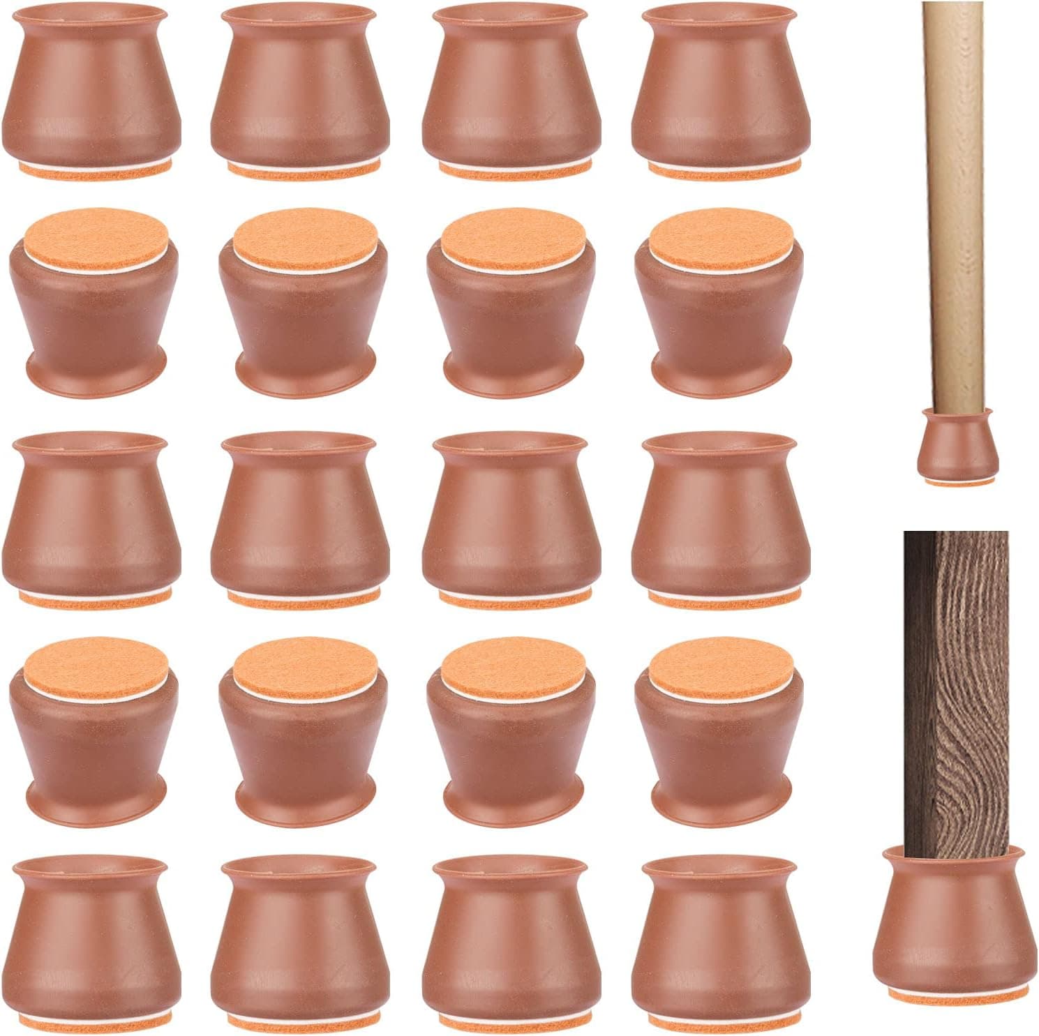 20 Pcs Silicone Chair Leg Floor Protectors with Felt, Chair Leg Caps, Silicon Furniture Leg Feet Protection Cover Protect Hardwood Floor and Reduce Noise (20, Small Fit: 0.7" - 1.2")
