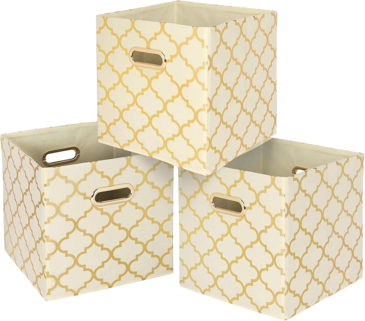 Aurolran 11x11 Cube Storage Bins-3 Pack,Fabric Storage Cubes with Leather Handles, Decorative Storage Baskets for Shelves for Organizing Nursery Shelf Closet Home Office