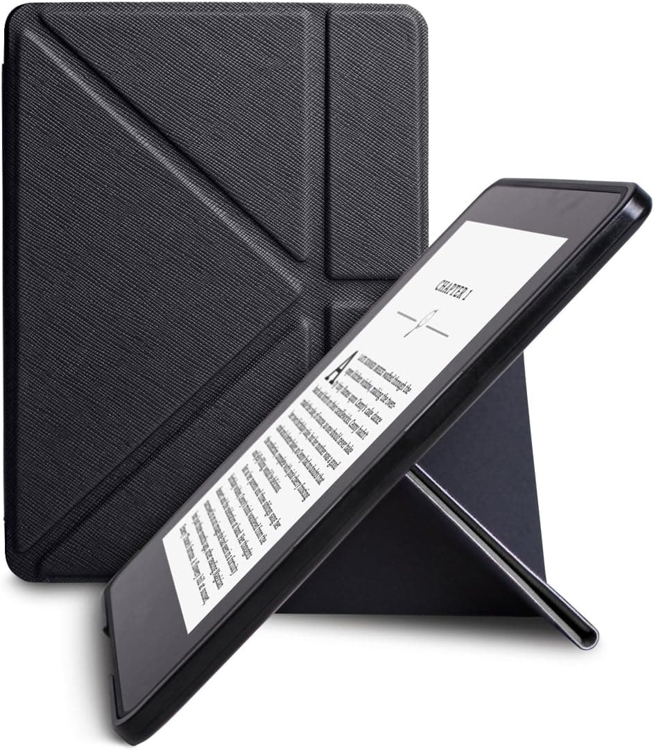 WALNEW New Origami Case Cover for Amazon Kindle Voyage (November 2014) - Full Device Protection with PU Leather and Smart Auto Sleep Wake Function(Black-Origami Cover)