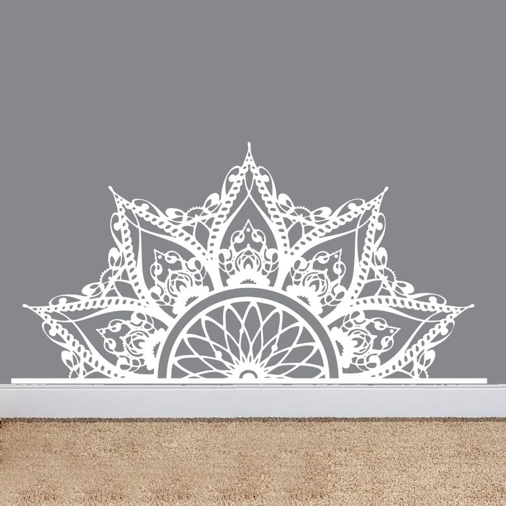 Fashion Bed Decoration Headboard Wall Sticker Half Mandala Om Wall Decal Art Carving Adesivo Lotus Bedroom Beautiful Decor Wall Decal Vinyl Interior Wall Art Decor Mural SYY276 (75x148cm, White)