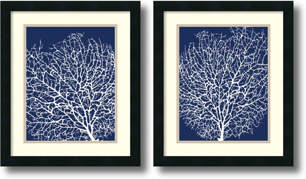 Framed Art Print, 'Navy Coral- set of 2' by Sabine Berg: Outer Size 17 x 20" Each