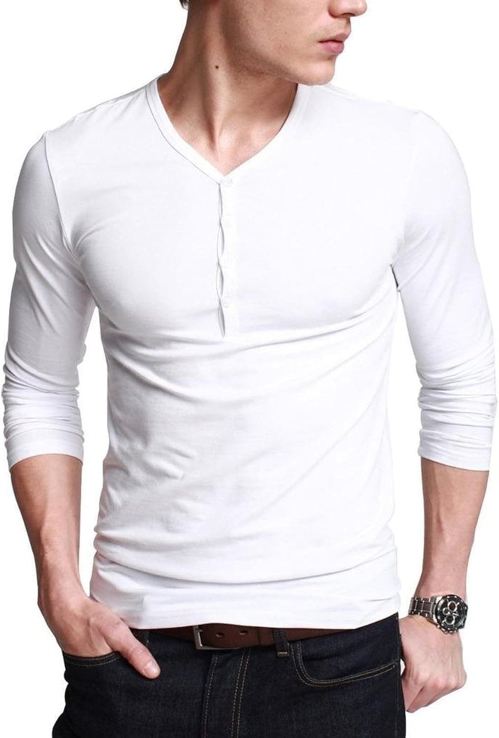 Neonysweets Mens Long Sleeve Henley Shirts with Button Placket
