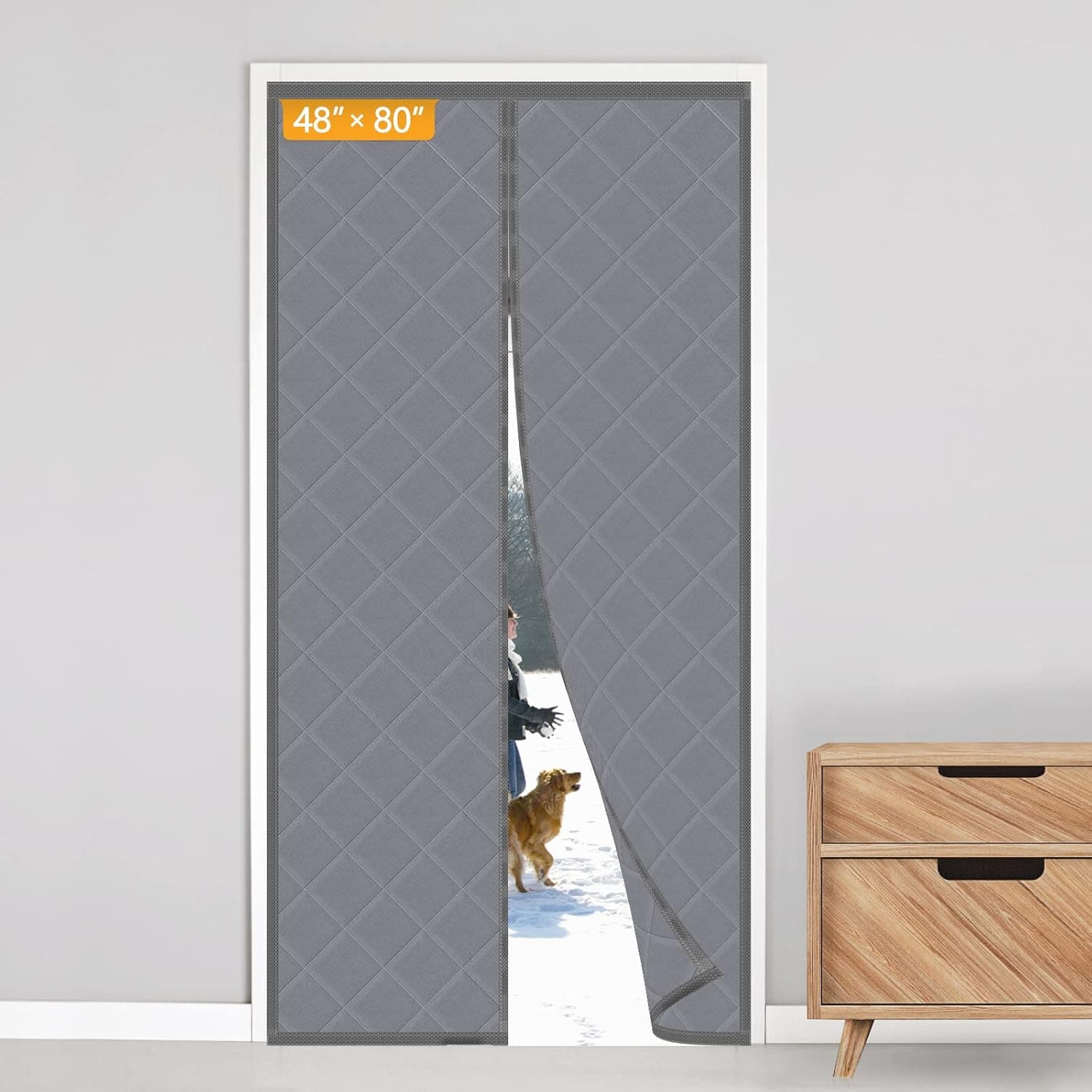 Yotache Magnetic Thermal Insulated Door Curtain Fits Door Size 48 x 80 inch, Door Curtain Size 50" x 82" Weatherproof Oxford Material Door Screen Covers for Front Door, Dark Gray