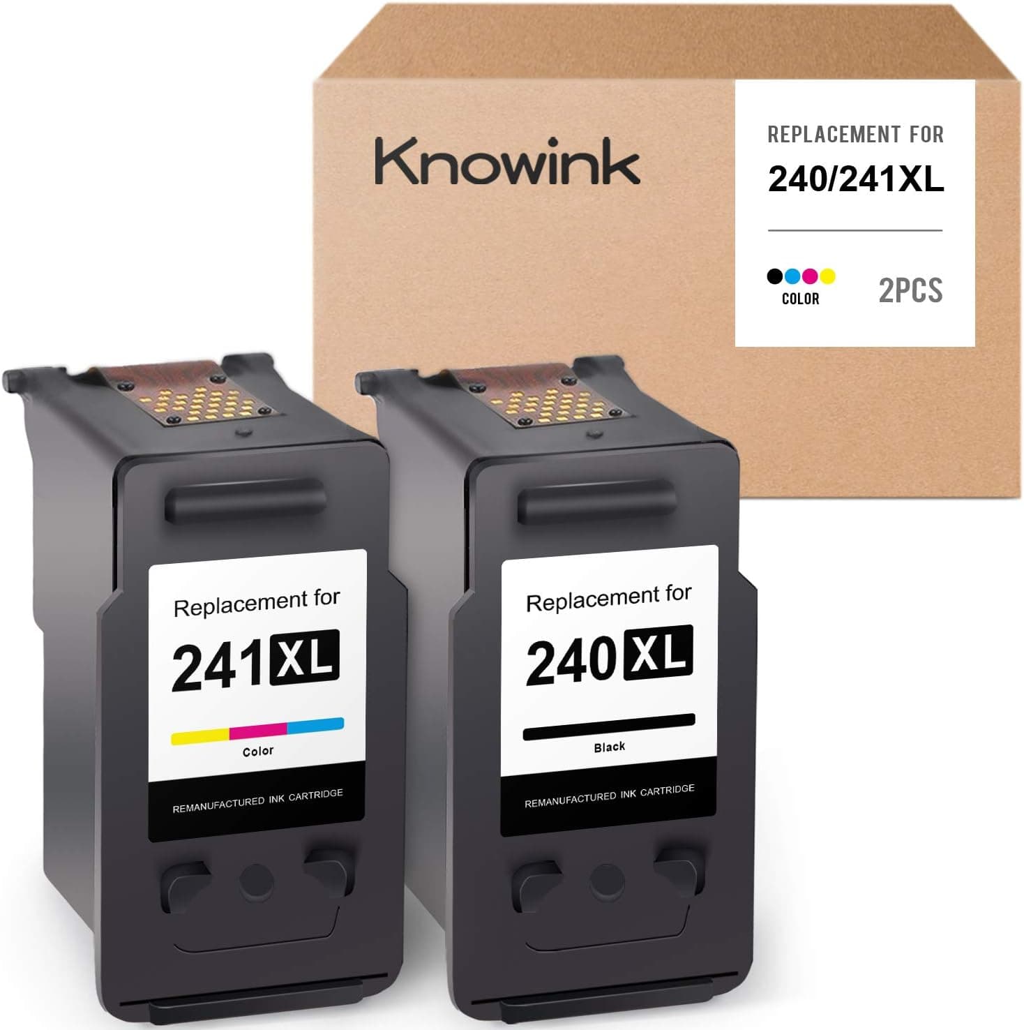 Knowink Remanufactured Ink Cartridge Replacement for Canon 240XL 241XL PG-240 XL CL-241 XL for Canon Pixma TS5120 MG3620 MG3520 MG2120 MX452 MX472 MX512 MX532 (1 Black, 1 Tri-Color, 2-Pack)