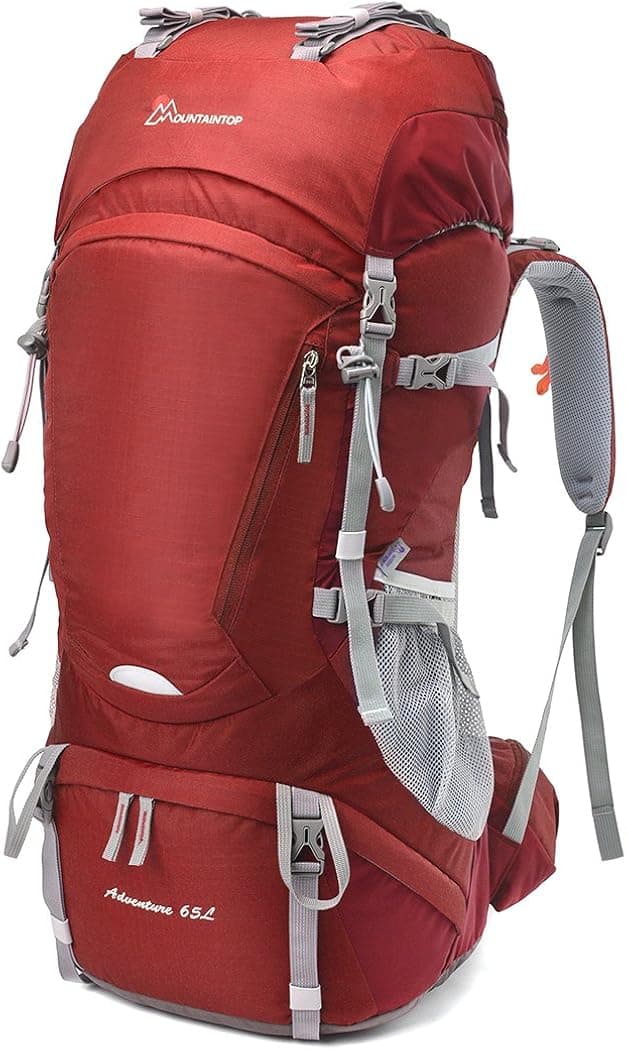 Mountaintop 65L Outdoor Hiking Backpack Camping Backpack Internal Frame Bag, Jujube red