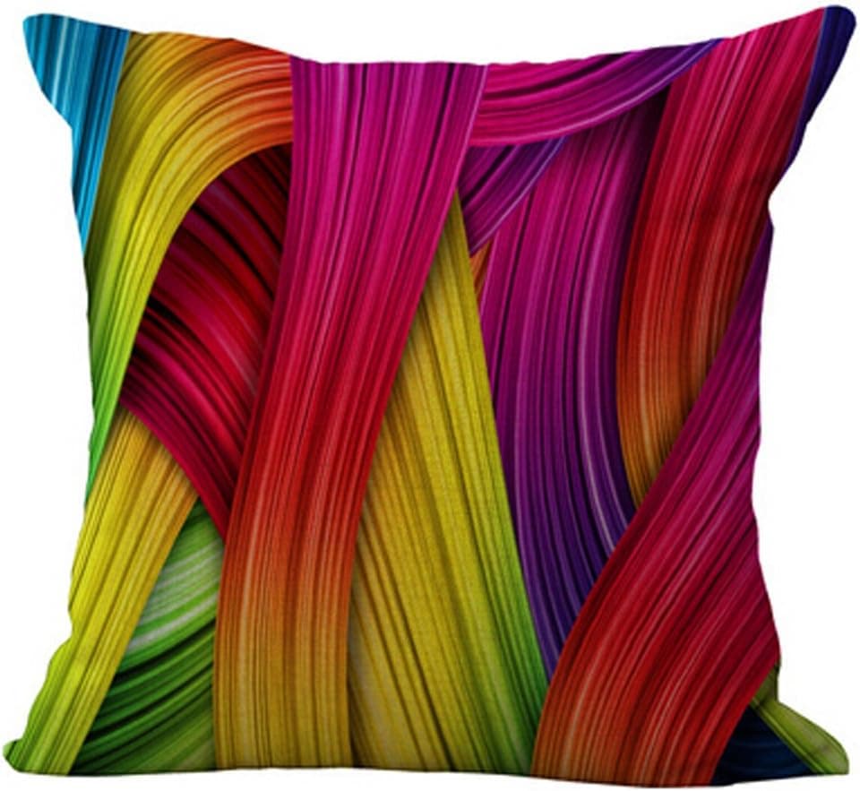 Andreannie Bright Rainbow Colored Weave Dynamic Design Home Cotton Linen Throw Pillow Case Personalized Cushion Cover New Home Office Decorative Square 18 X 18 Inches