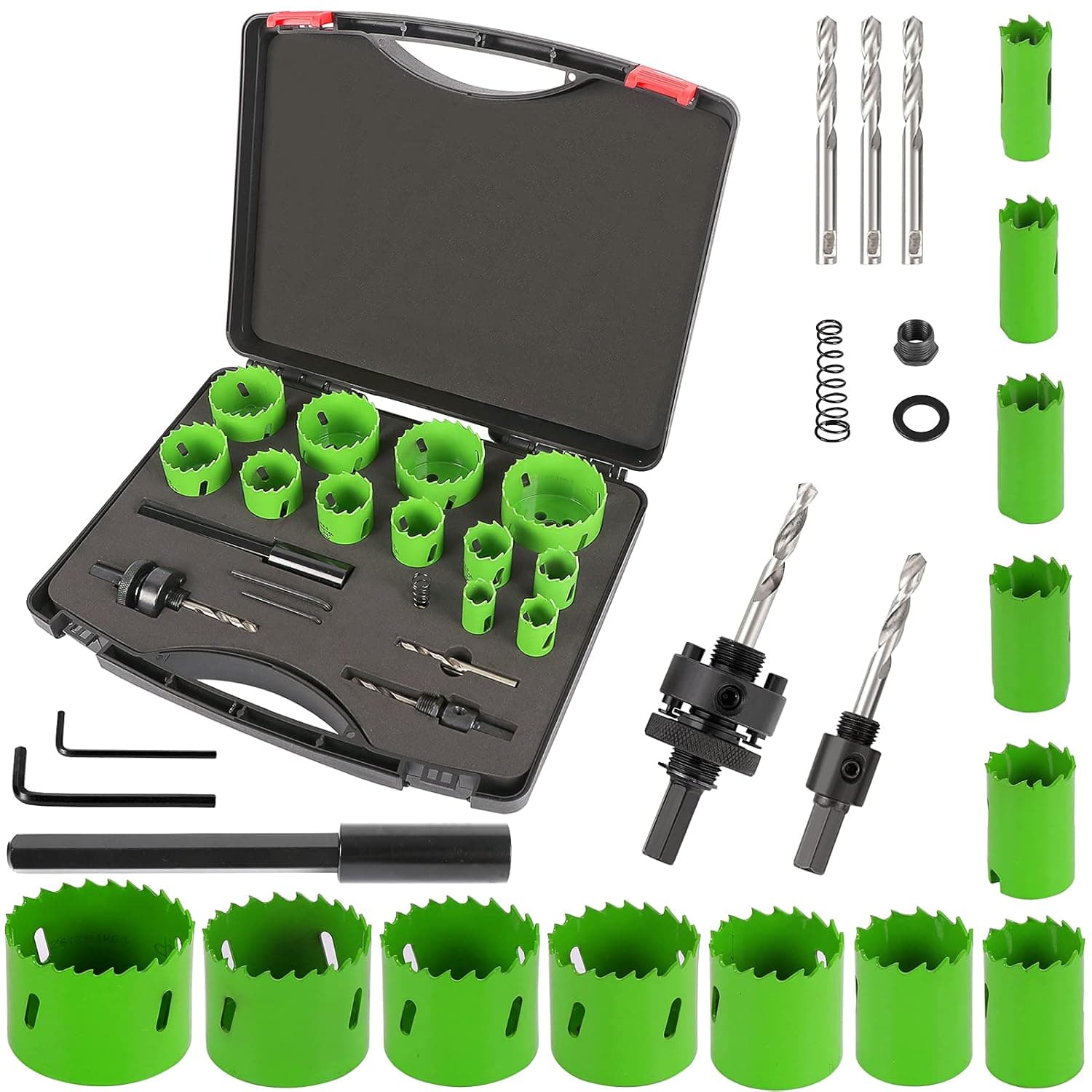 Bi-Metal Hole Saw Kit, 22PCS Hole Saw Set with 3/4" to 2-1/2" 12 PCS Saw Blades in Case, High Strength Hard Alloy Steel, Mandrels, Hex Key, Drill Bits for Metal, PVC Board, Wood, Plastic, Drywall