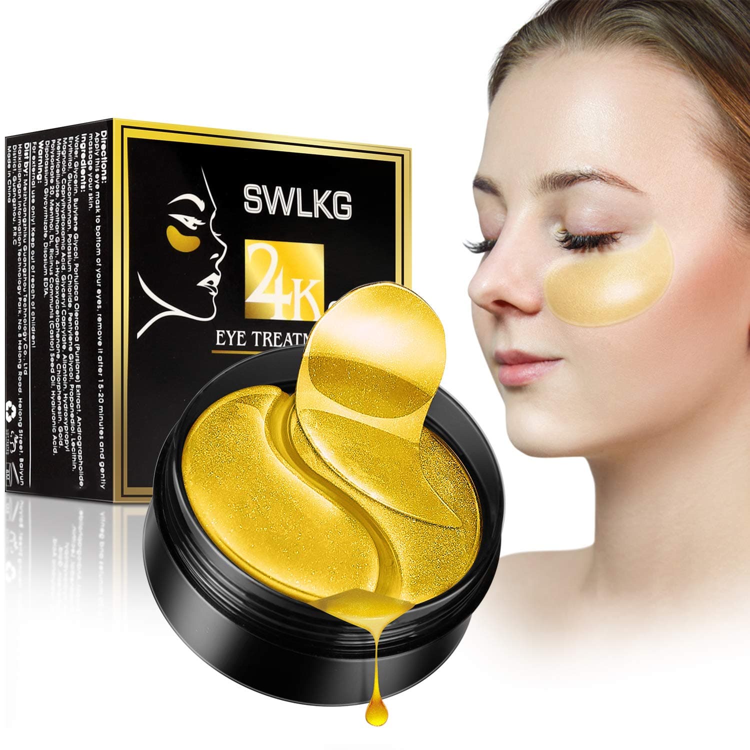 Under Eye Patches 24K Gold Collagen Eye Mask for Lightening Dark Circles and Eye Bags Reducing Wrinkles & Puffiness Gel Pads 60 Pairs