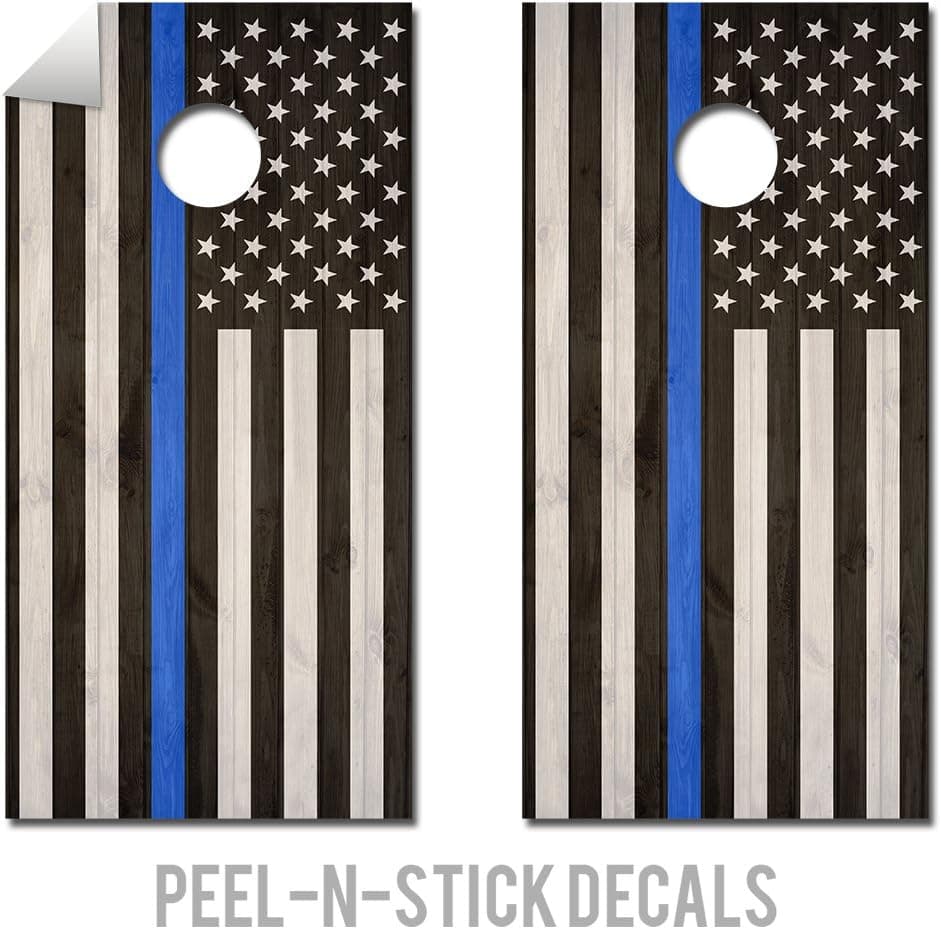 Cornhole Crew Police Blue Stripe Flag ACA Regulation Size Cornhole Board Decals