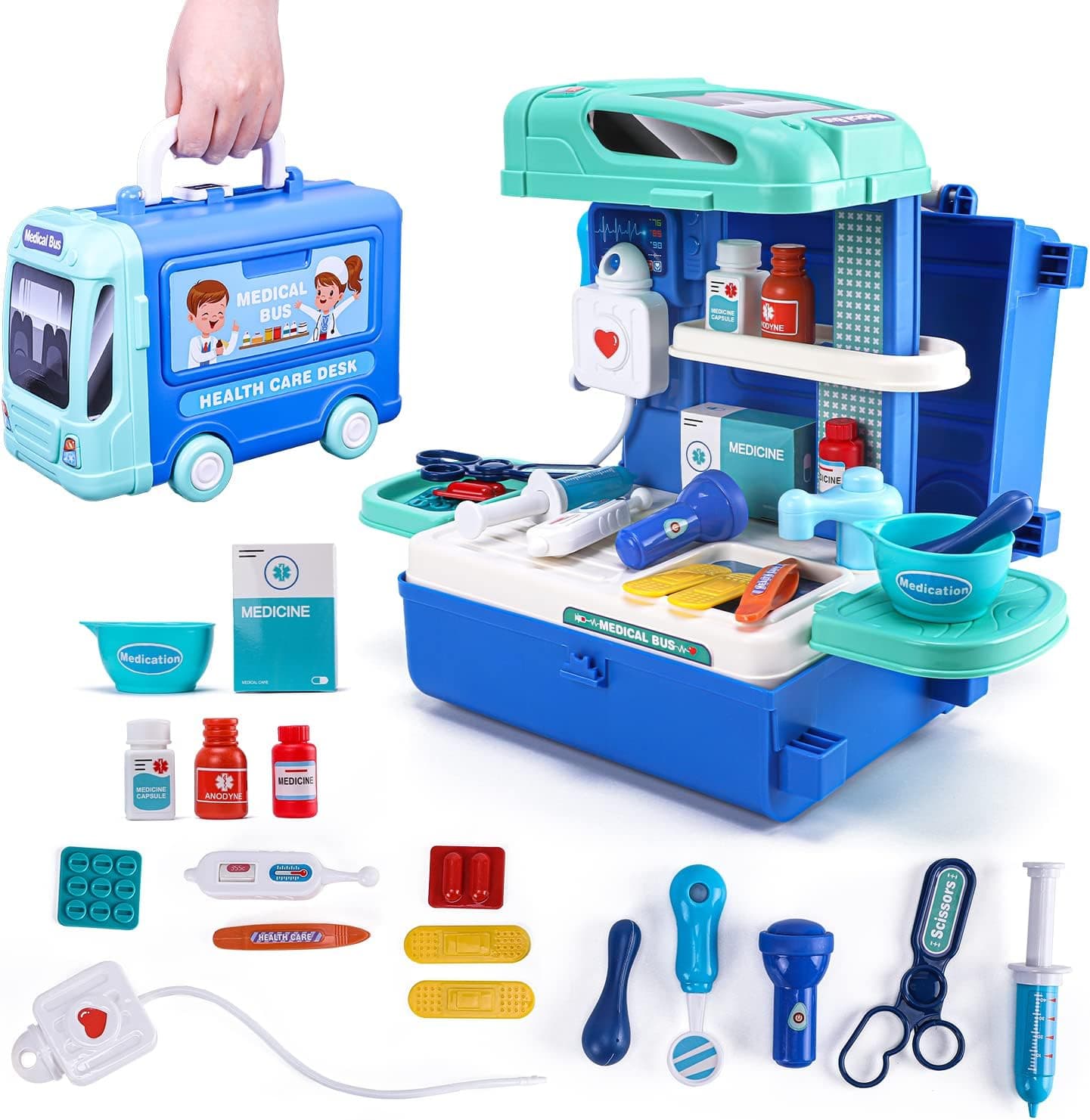 Kids Doctor Play Kit, 29 Pieces Pretend Medical Doctor Set Toys,Medical Playset with Carry Case, Educational Learning Tool for Toddler Kids Boys Girls