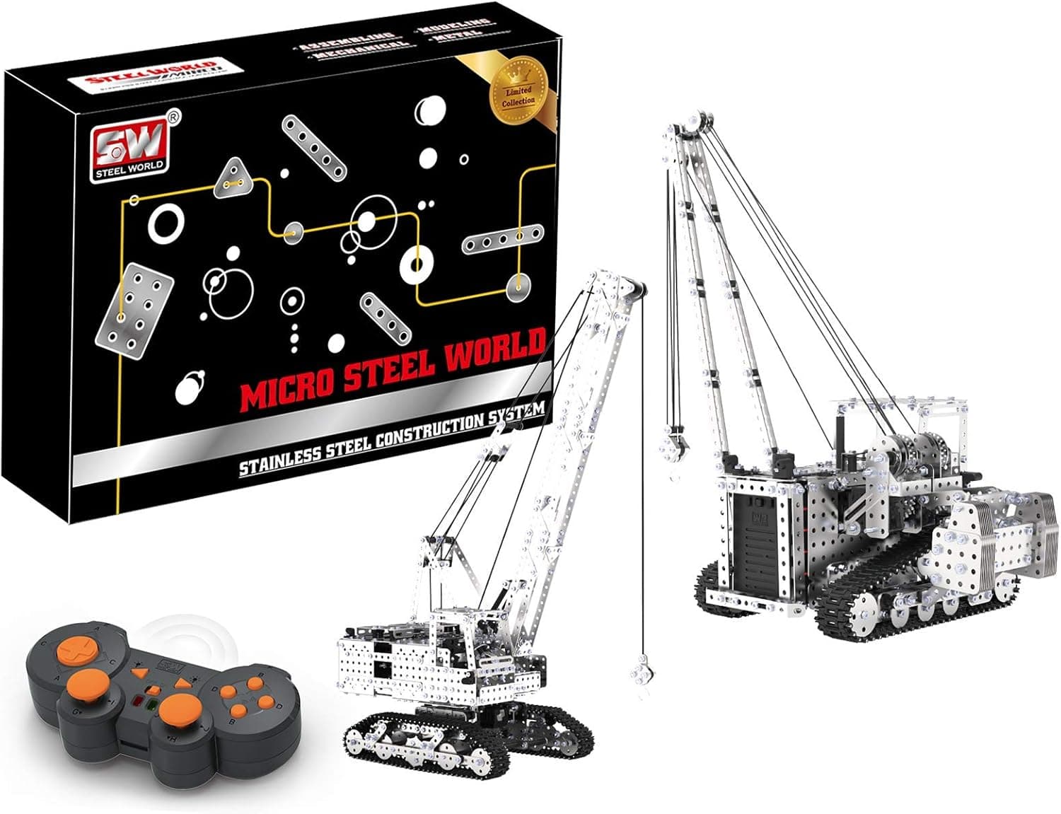Steel World Remote Control Car Building Block Two in one Crane Toy Movable Assembling Car Model Stainless Steel Toy for Children Adults