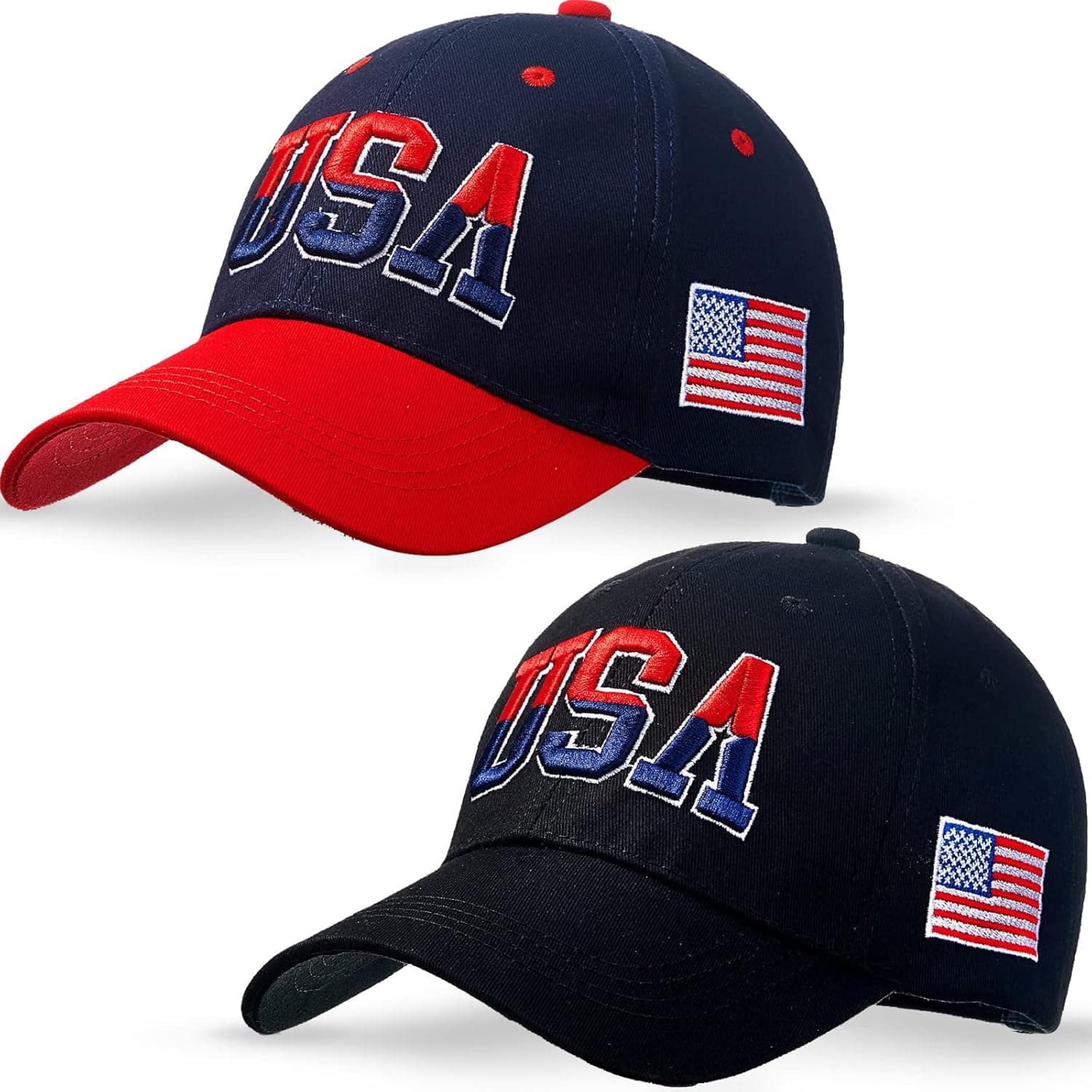HTVSHEE 2 Pieces USA Flag Hat Patriotic Baseball Cap American Flag Baseball Cap USA Tactical Hat for Men Women Teens