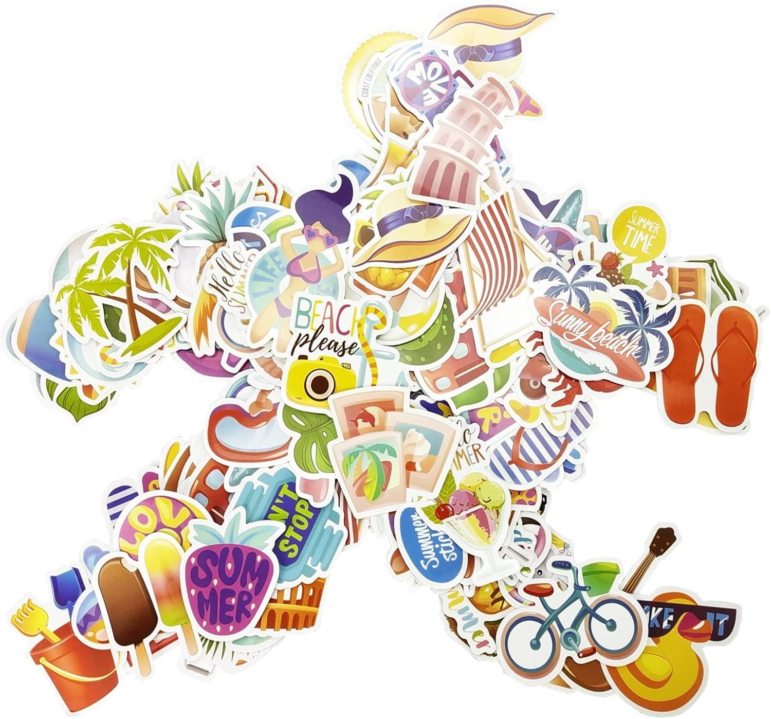 Summer Stickers for Kids, 300 PCS Beach Stickers for Water Bottles, Beach Sticker Sheets Hawaiian Stickers for Party Decorations Summer Theme Bulk Stickers for Kids Water Bottles