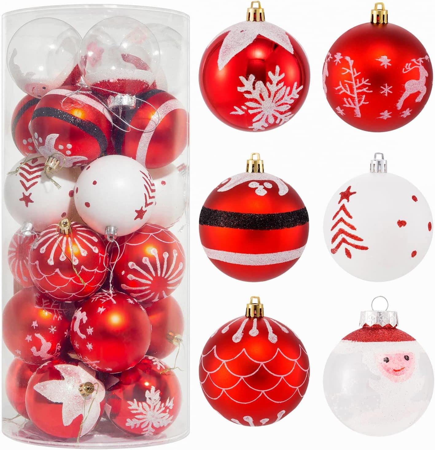 MELOKI 80mm/3.15'' Christmas Ornaments Set, 24Pcs Delicate Painting Glittering Large Christmas Tree Ornaments Shatterproof Christmas Ornaments Balls for Xmas Tree Holiday Decorations