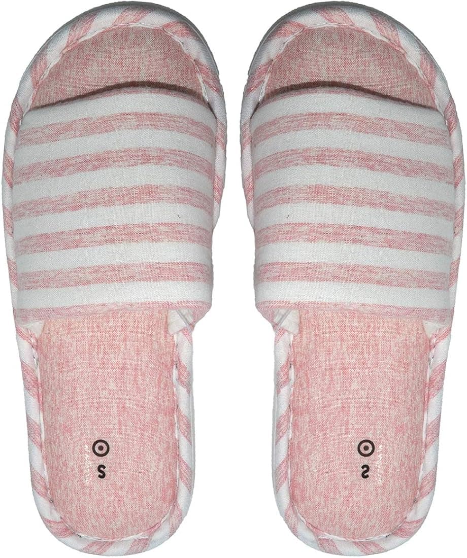 Millffy Ladies Shoes Home Slippers Open Toe Stripe Slide Hotel Spa Bedroom Memory Foam Cotton Slippers
