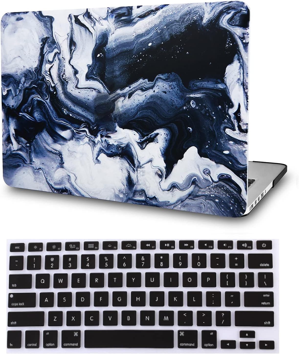 KECC Compatible with MacBook Air 13 inch Case 2020 2019 2018 Release A1932 Retina Display + Touch ID Protective Plastic Hard Shell + Keyboard Cover (Black Grey Marble)