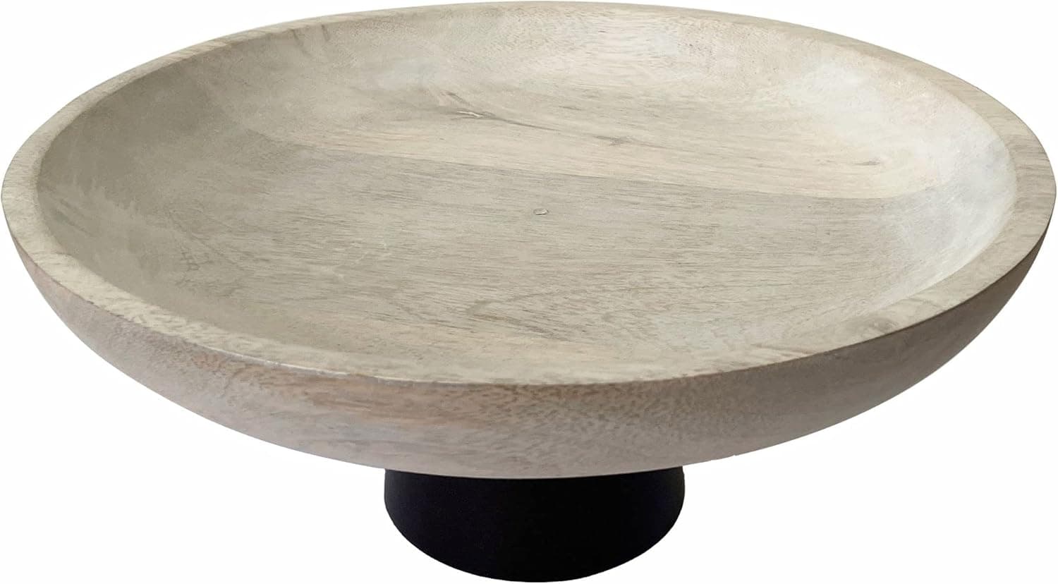 BluHermit Wooden Fruit Bowl for Kitchen Counter, Mango Wood Bowl 12 Inch, White Serving Bowl with Stand, Black Decorative Bowl, Pedestal Bowl , Footed Bowl for Display, Decorative Bowl for Home Decor.