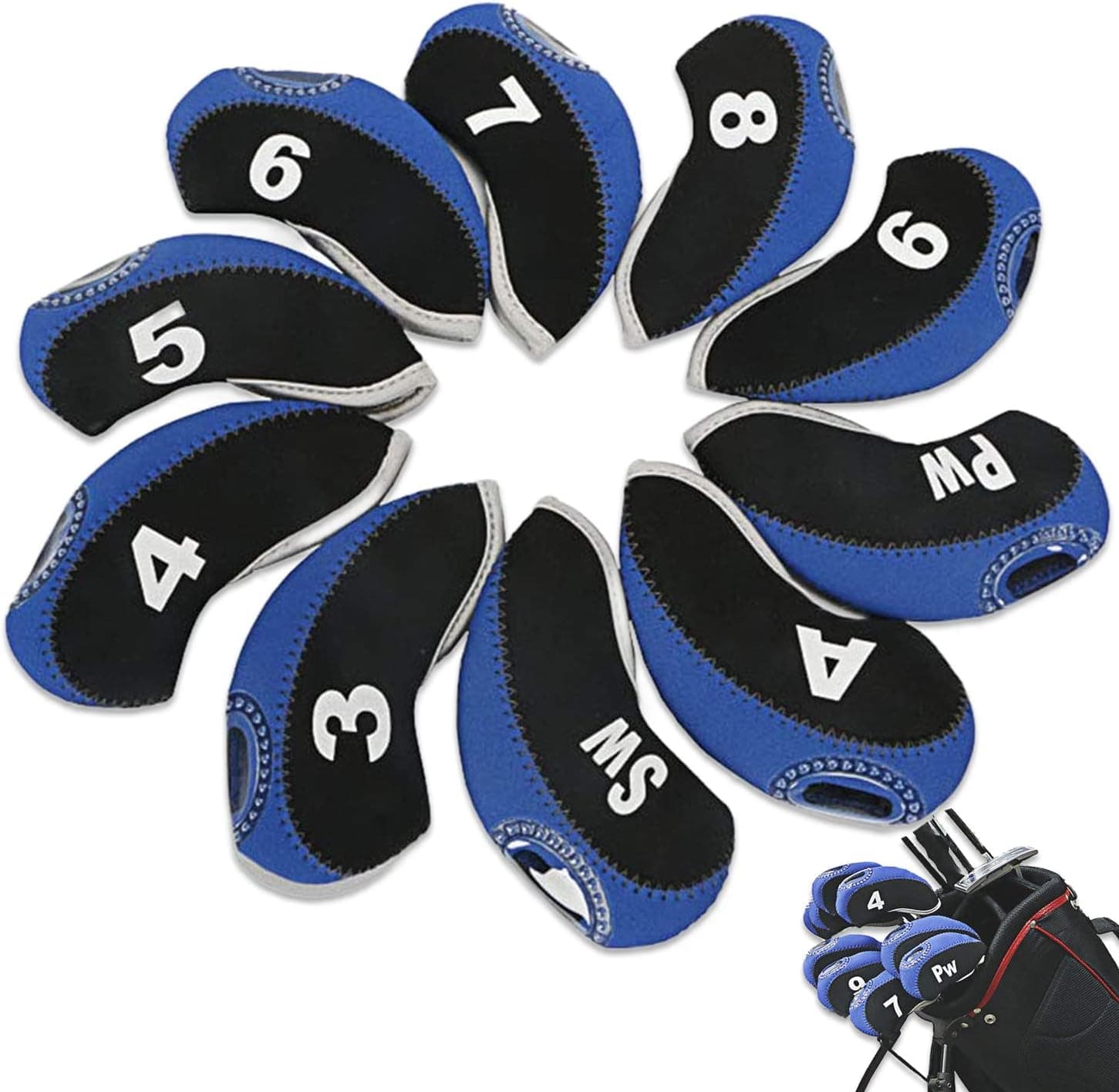 Zenesty Golf Iron Covers 10pcs/Set Neoprene Many Color Choice Closely Protector for Club Mens Elasticity Protable（3-9 Pw A Sw） Number