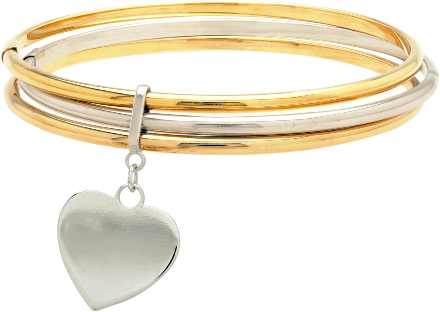 Amazon Collection 14k Gold-Bonded Sterling Silver Two-Tone Heart Stackable Bangle Bracelets
