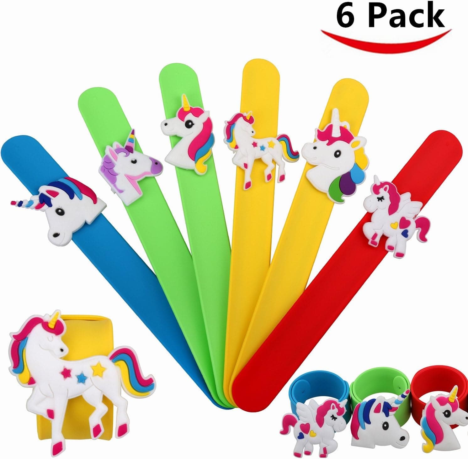 BFMate Silicone Slap Bracelets Emoji Kids Party Supplies Unicorn Slap Wristbands, Party Favors Decorations Cute Assorted Emoticons Smiley Face Toy Gifts for Prize, Novelty (Unicorn-6Pack)