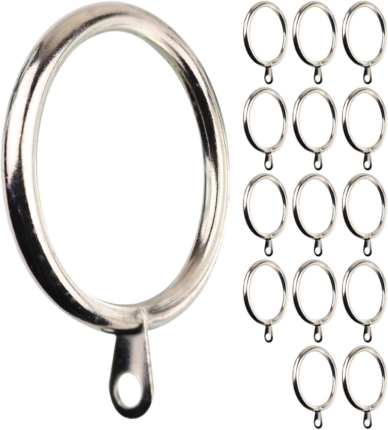 Meriville 14 pcs Satin Nickel 2-Inch Inner Diameter Metal Curtain Rings with Eyelets