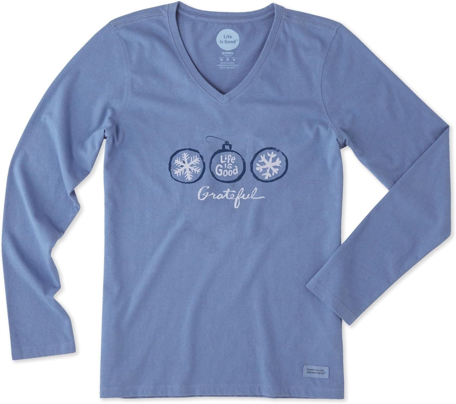 Life is Good Women's Grateful Snowflake Long Sleeve Crusher Vee Vintage Blue Small