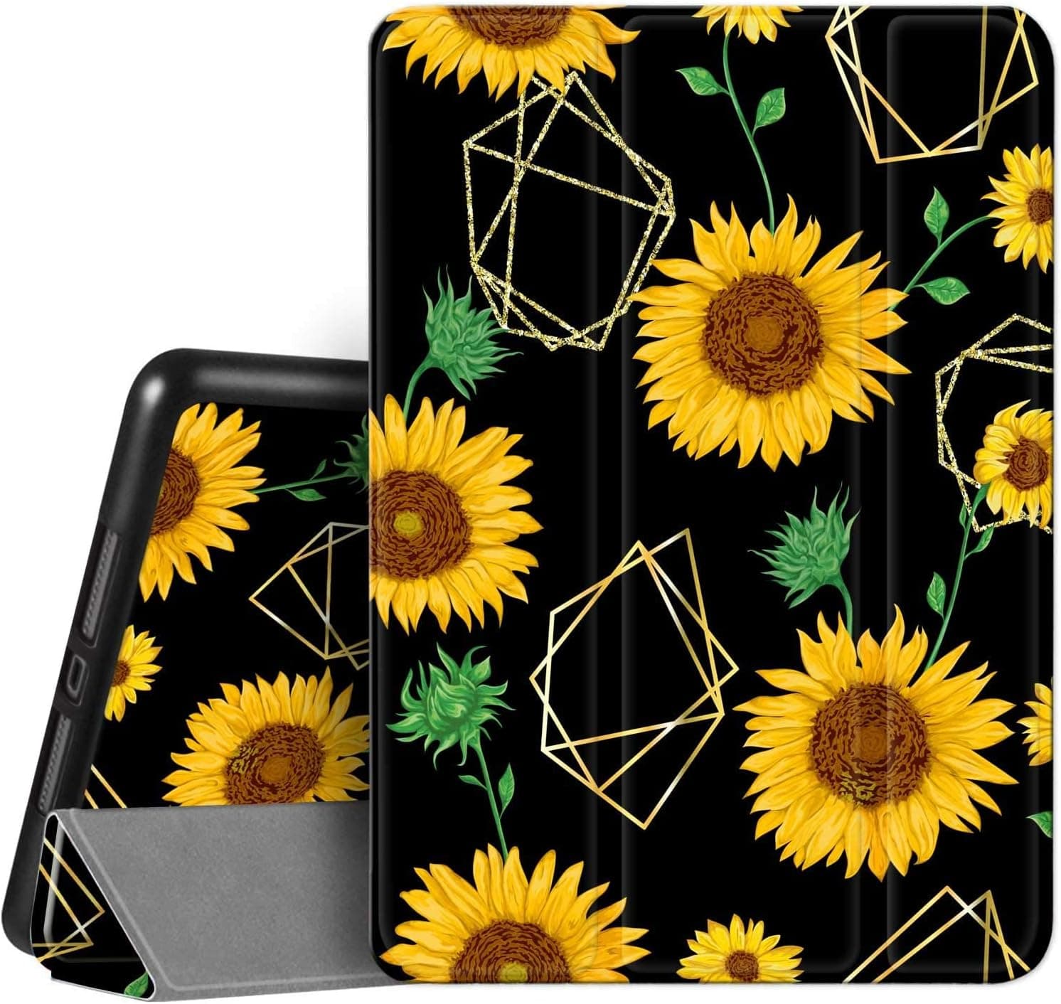 Hi Space iPad 9th 8th 7th Generation Case iPad 10.2 Case 2021 2020 2019 with Pencil Holder, Sunflower Chrysanthemum Flower Floral Shockproof Protective Cover Auto Sleep Wake for A2602 A2603 A2604