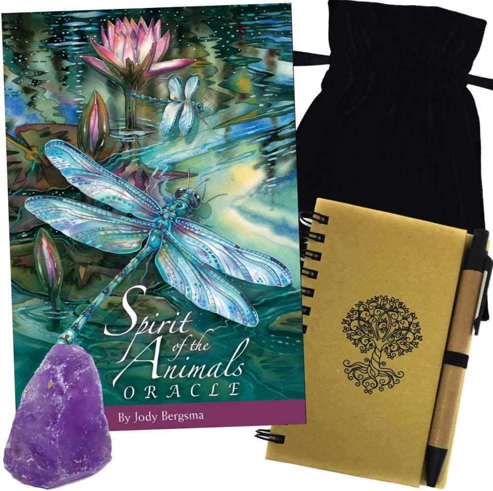 Spirit of the Animals Oracle Deck Set with Tarot Bag, Amethyst, & Journal With Pen