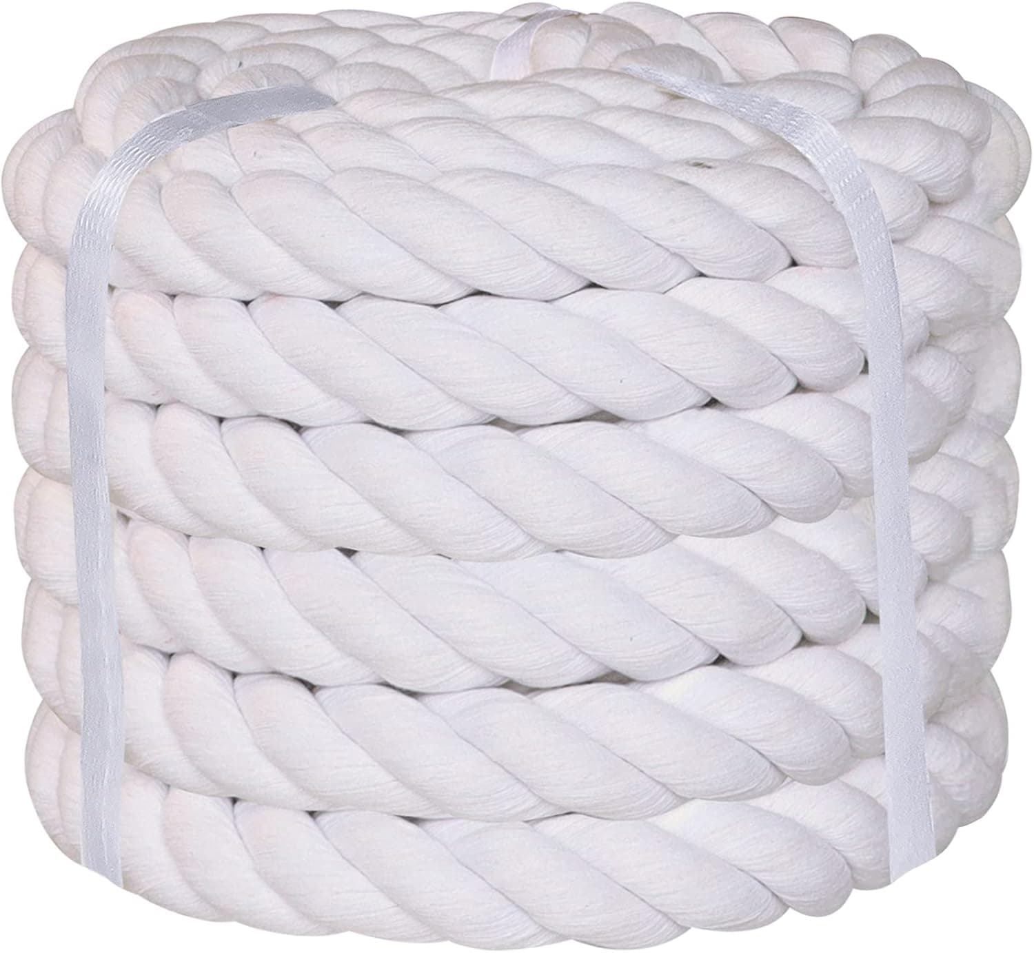 SINYLOO White Cotton Rope 1.25 inch × 25 feet, Natural Twisted Thick Rope for Crafts, Hanging, Pulling, Swing, Tug of War