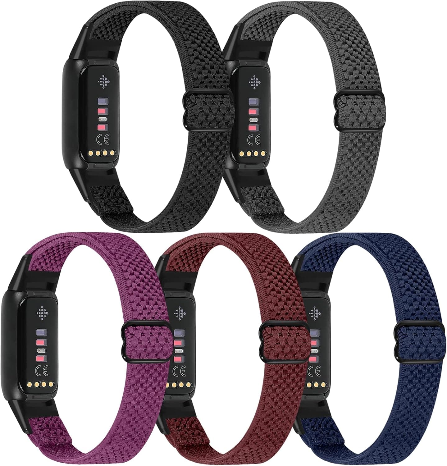 Enkic Elastic Nylon Bands Only Compatible with Fitbit Luxe Bands for Women Men, Breathable Adjustable Sport Loop Wristband Replacement Woven Soft Stretchy Straps for Fitbit Luxe - 5Pack