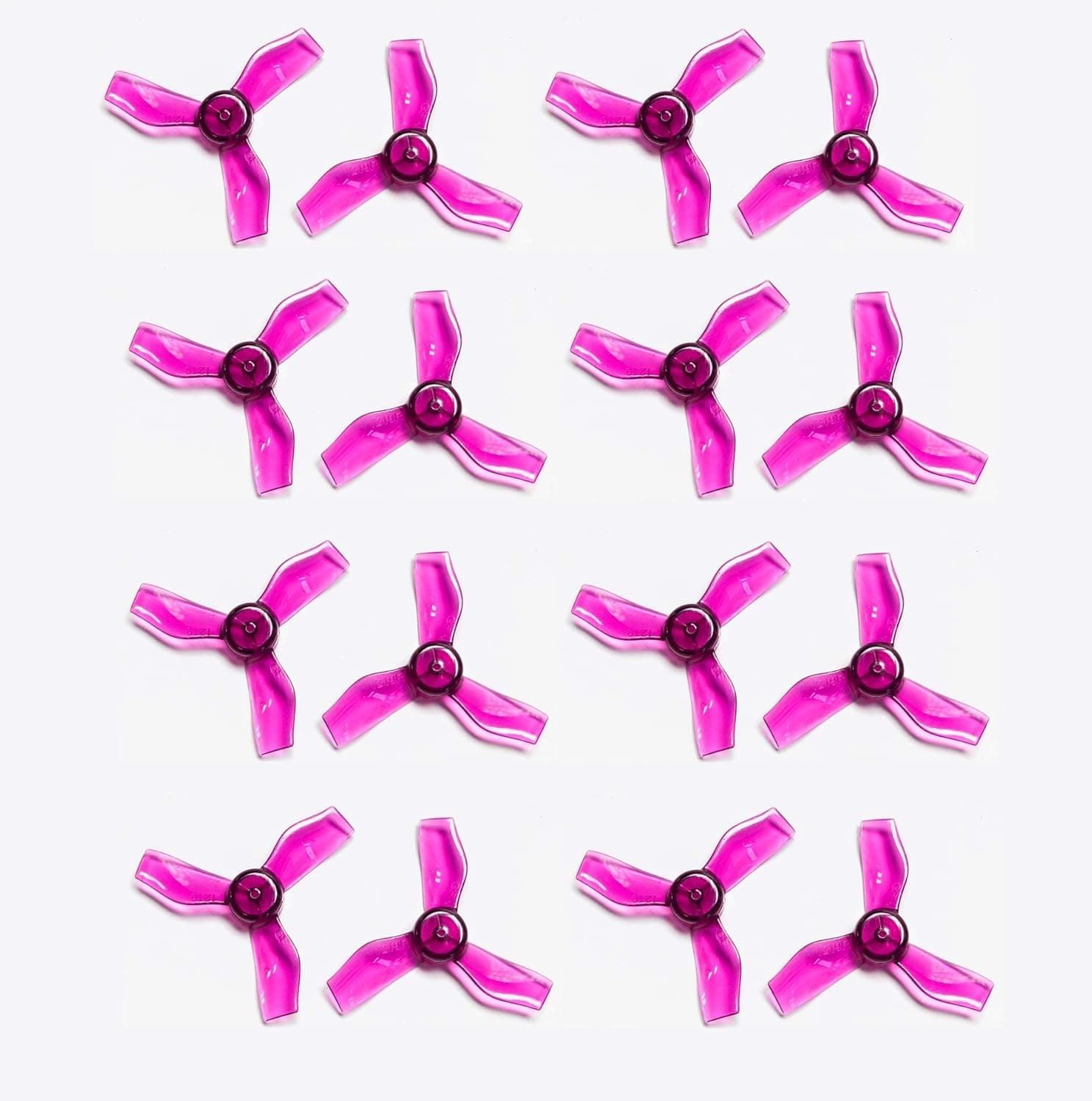 Genuine Gemfan 1219 3-Blades (12x1.9x3, 0.8 mm Hub) Propellers by RAYCorp. 16 Pieces(8CW, 8CCW) Clear Purple - Polycarbonate 1.2-inch Tri Blades Multirotors Props + RAYCorp Battery Strap