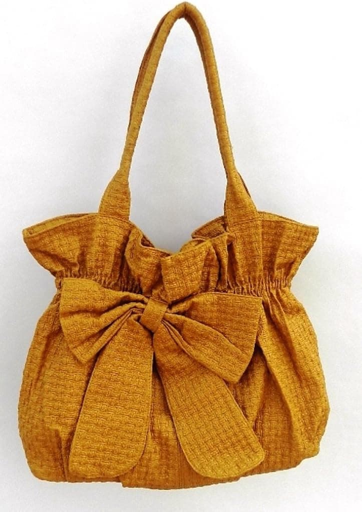 Pekos Elegant Large Shoulder Bag with Bow Mustard