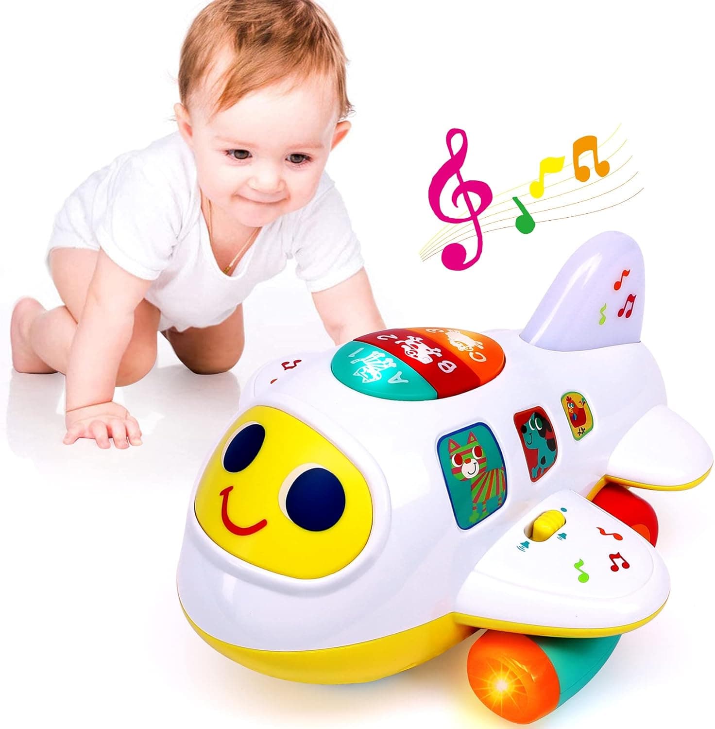 Baby Toy for 1 Years Old Boys Girls Gift Bump & Go Airplane Crawling Baby toys 12-18 Months Infant Tummy Time Toys with Light & Sound for 6 7 8 9 10 11 12 Month Walking Music First Birhthday Gift Toys